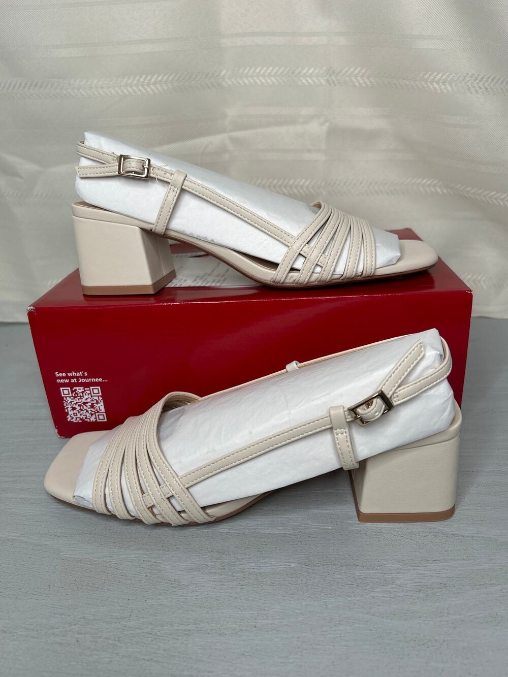 Journee Collection Shayana Slingback Block Heel Sandals Bone Womens Size 7.5